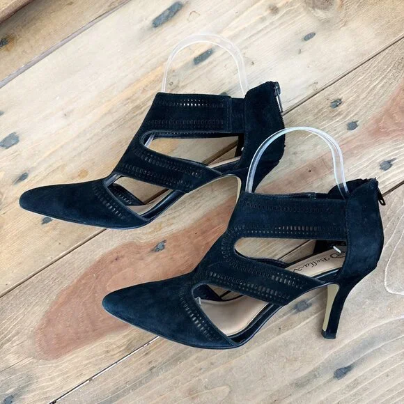 Bella Vista Genuine Leather Suede Black Pumps Sandals 7 Women's Cut Out - Picture 6 of 8